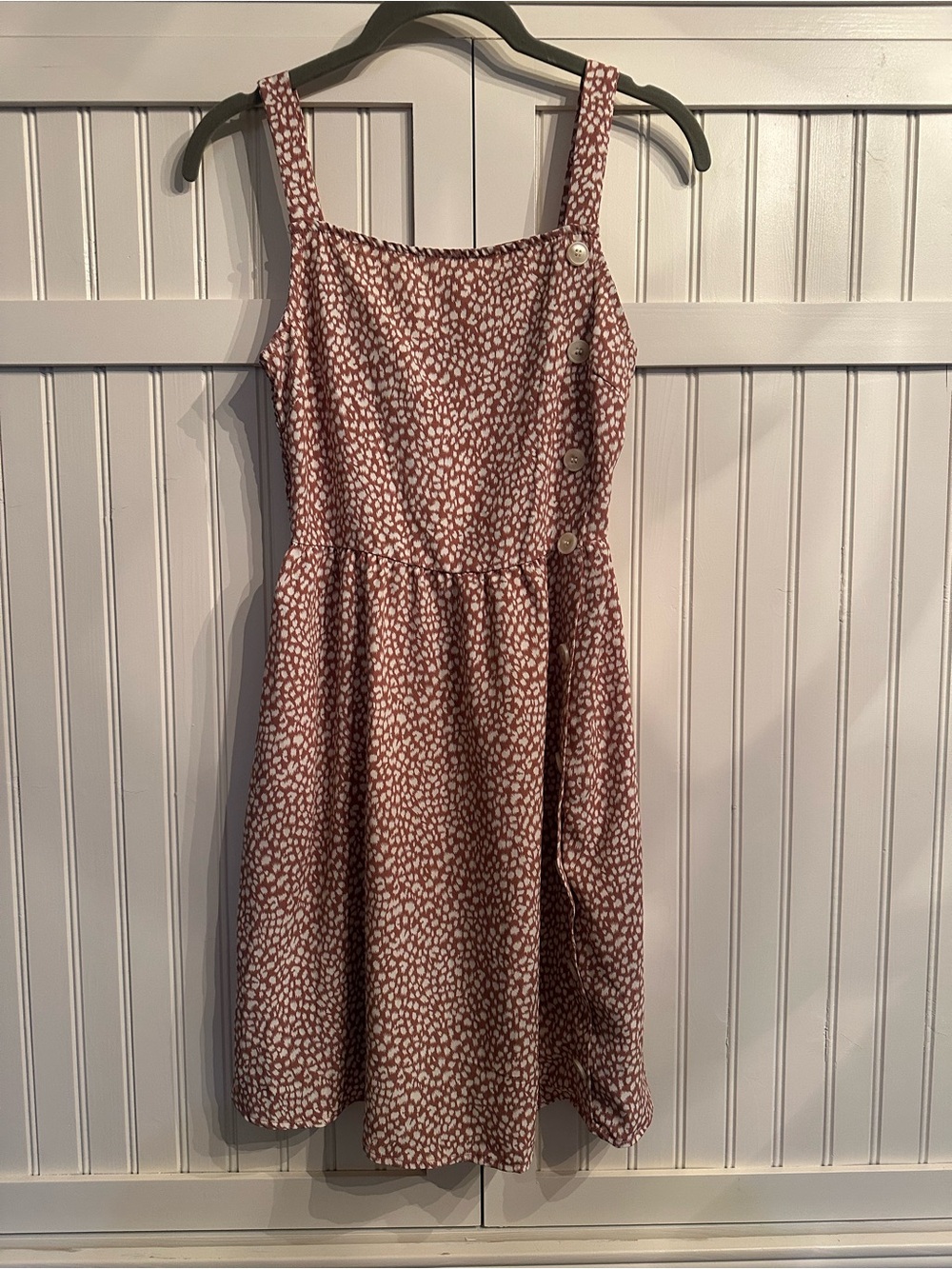 Camellia Rust-Pink Printed Mini Dress with Side Buttons